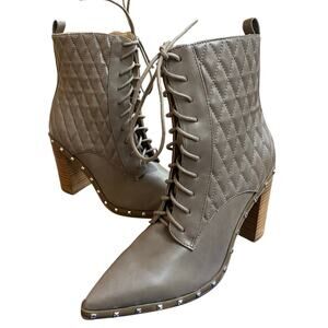 Charles David Women's Fashion Boots 7.5 Taupe Lace Up Point Toe NEW Block Heel